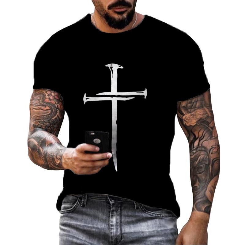 Men's Casual Cross Faith Printed T-shirt for Streetwear Trendsetters Shirt