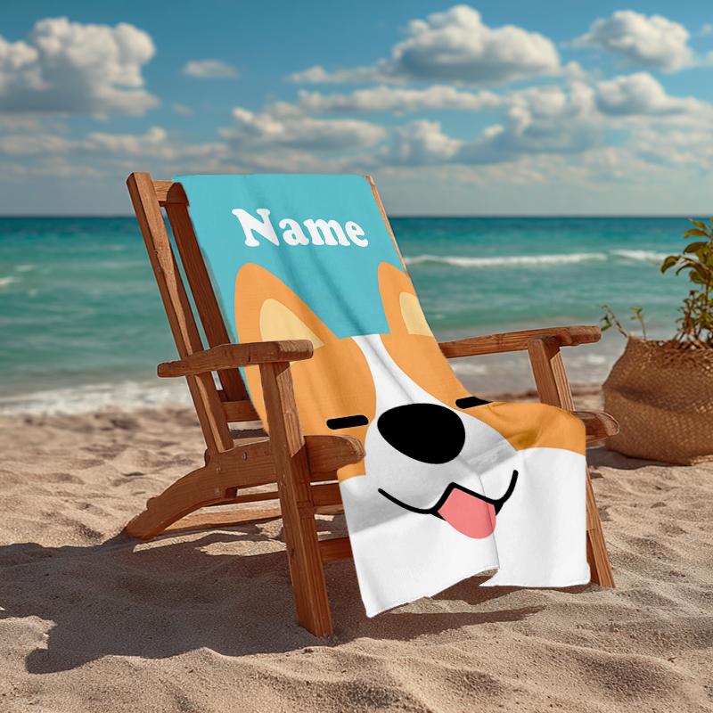 Custom Name Ultra-Soft Beach Towel with Dog Theme,Ideal for Pool - Camping, Diving - Perfect Travel Essential, Vibrant Beach Towel.