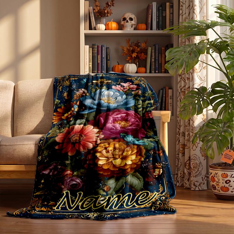 Retro floral Custom Flannel Blankets Soft Warm Cozy Throws for Home Decor Holiday Gifts