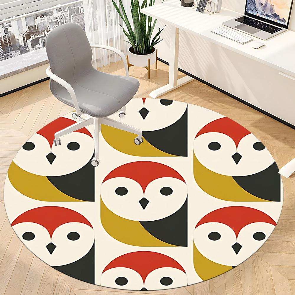 1pc Owl Pattern Office Round Area Rug, Indoor Mat Suitable For Office, Under Office Chairs Bedroom Living Room Home Decor, Room Deco 182