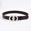 The New Double-loop Chain Buckle Base Black Smooth PU Belt Is A Versatile Belt for Women