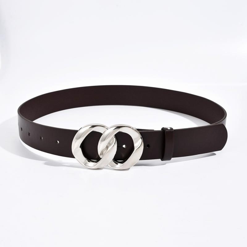 The New Double-loop Chain Buckle Base Black Smooth PU Belt Is A Versatile Belt for Women