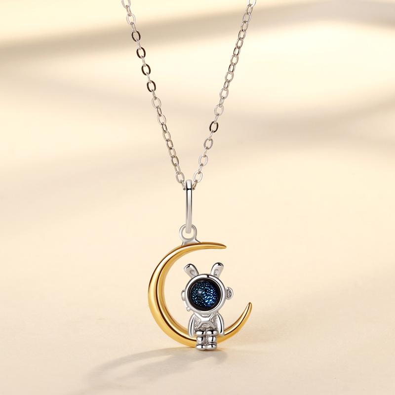 

Оригинальное аэрокосмическое ожерелье для пары «Кролик», нишевая личность, кулон «Звезда, луна, кролик», глазурованный камень, подарок для девушек