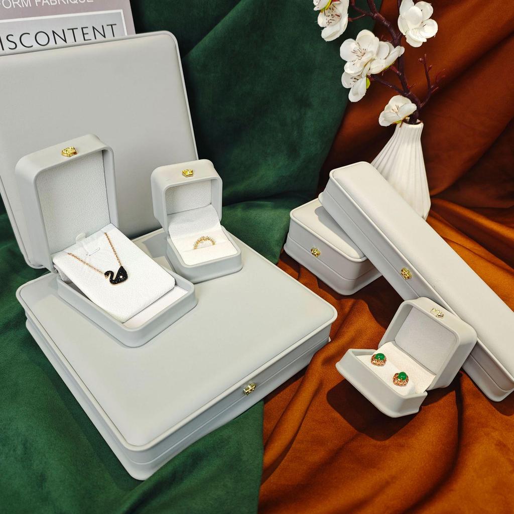 Exquisite Gray PU Leather Pendant Box for Necklaces - Jewelry Gift Storage Box