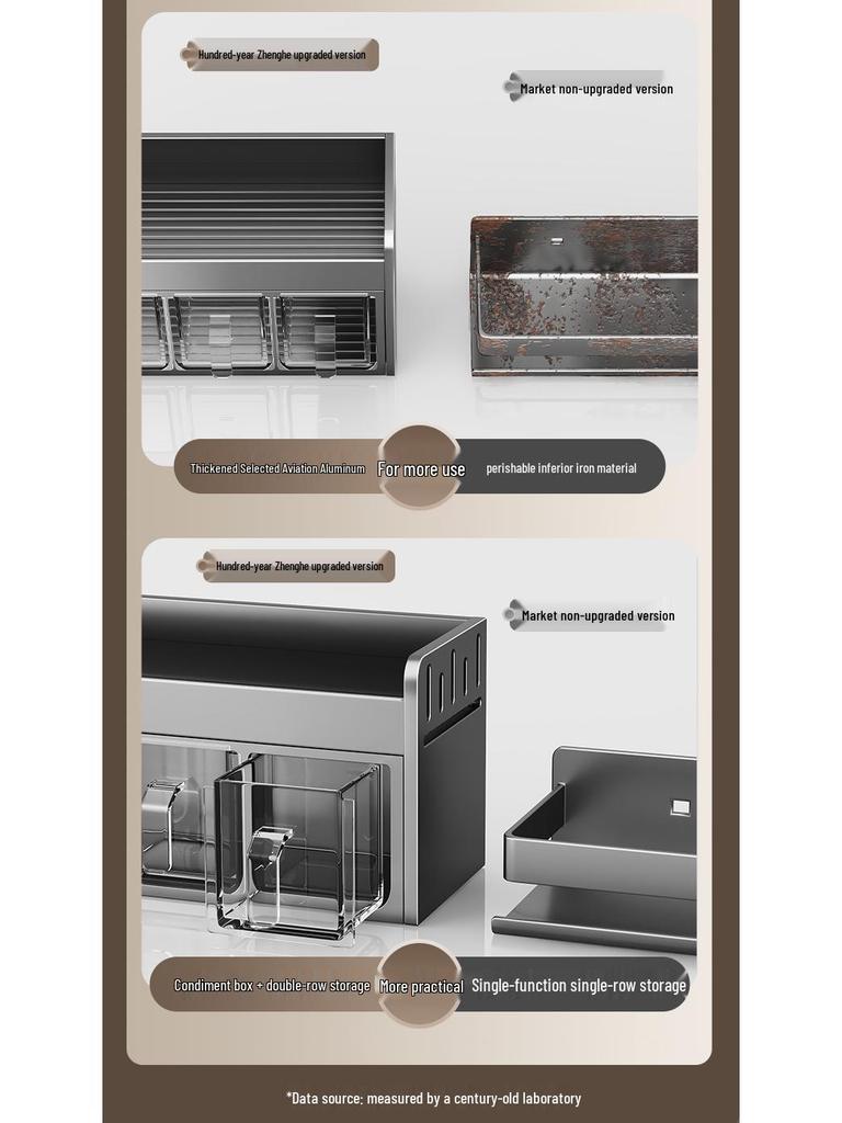 Wall-Mounted Kitchen Seasoning Rack: Punch-Free Multifunctional Condiment Set with Jars