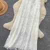 Summer White Lace Halter-Neck Dress for Women Sexy Sleeveless Floral Embroidered A-Line Maxi Dress