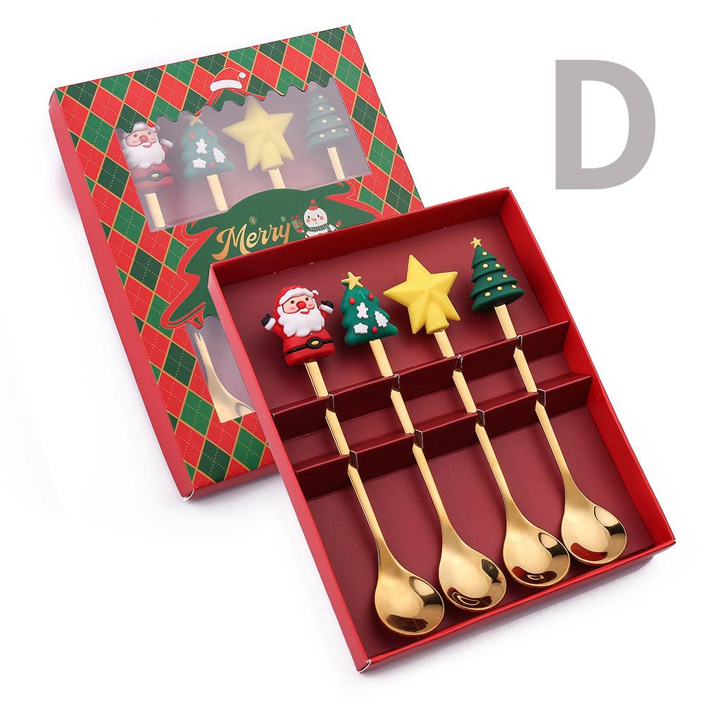 2026 Christmas 6pcs/4pcs Spoon Fork Set Stainless Steel Christmas Spoon Set Coffee Tea Dessert Scoop Christmas Tableware Set