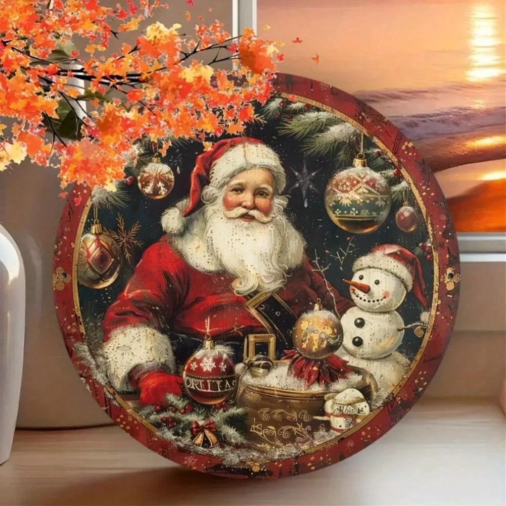 Vintage Santa Snowman Aluminum Metal Tin Sign Round Wall Art Christmas Decor 20x20 разноцветный