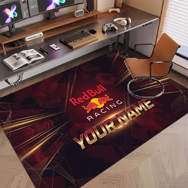 Custom Rug Red Bull Racing Pattern Print Name Text Soft Non‑Slip Floor Carpet for Home Indoor Decoration