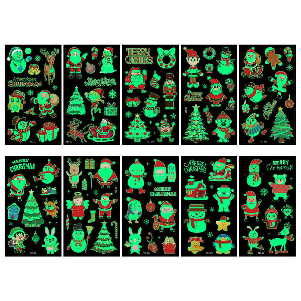 10 Sheetsset Christmas Luminous Tattoo Sticker Kid Arm Face Glowing Waterproof Tattoos False Temporary Tattoo Stickers