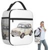 Klassischer Weißer Mini Cooper im Aquarellstil Isolierte Lunchtasche für Damen Kinder Auslaufsichere Lebensmittelboxen Thermische Lunchbox Tragetasche