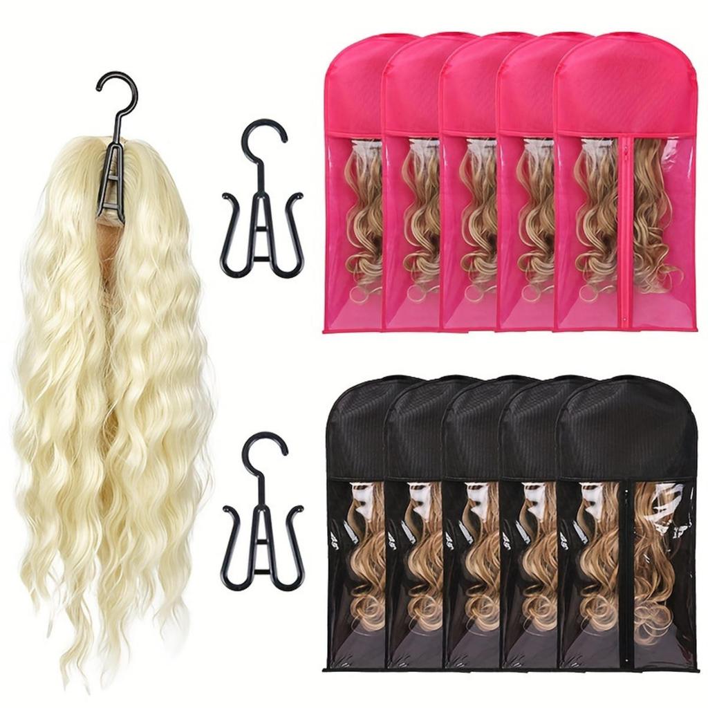 Long Wig Storage Bag Holder Case Hair Extensions Storage Bag with Hanger for Wig Hair Extension Storage Pouch with Hanger