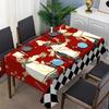 Retro Italian Chef Tablecloth, Red Background with Spaghetti & Wine Print, Scalloped Edge, Stain Resistant, for Kitchen & Dining