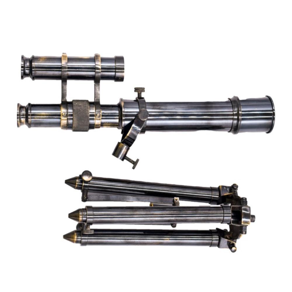 Mosazný dvouhlavňový dalekohled se stativovým stojanem – starožitný námořní pracovní dalekohled, délka 35 cm