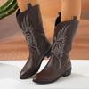 Damenstiefel Zum Hineinschlüpfen Mittelhohe Stiefel Spitze Quadratischer Absatz Cowboystiefel Plateau Ritterstiefel Große Größen Stickerei Langer Stiefel