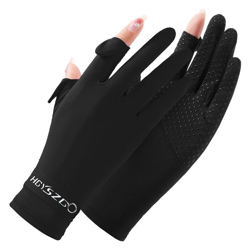 Zonnecrème Handschoenen voor Dames van IJszijde voor de Zomer Dunne Stijl IJsvrij en Koel Ademend Hoge Elasticiteit Buiten Rijden Twee Vinger Flip Cover One size black