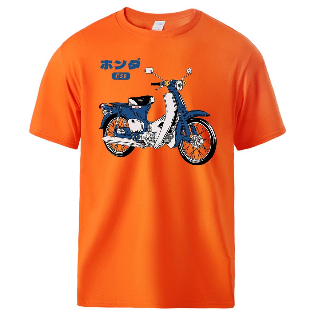 Klassisches Super Cub C50 Motorrad-Print Herren-T-Shirt Baumwolle Mode Kurzarm Weiches Atmungsaktives T-Shirt All Match Basic T-Shirt