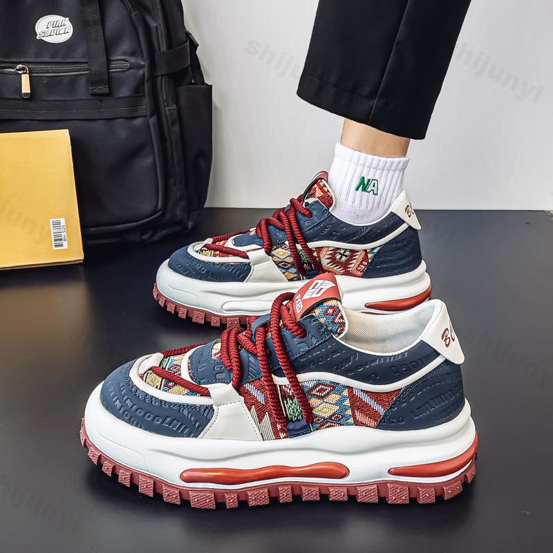 Fashion Four Seasons Men's Shoes 2025 New Breathable Casual Sneakers Versatile Thick Bottom Height Increasing Non Slip Chunky Sneakers