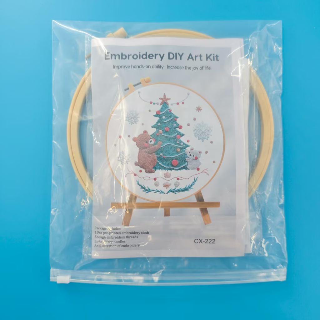 1 Set Weihnachts-Stickset, Weihnachtsbaum-Geschenk-Stickset, Englische Handarbeitsanleitung, DIY-Stickerei handgefertigtes Stoffmaterial-Set