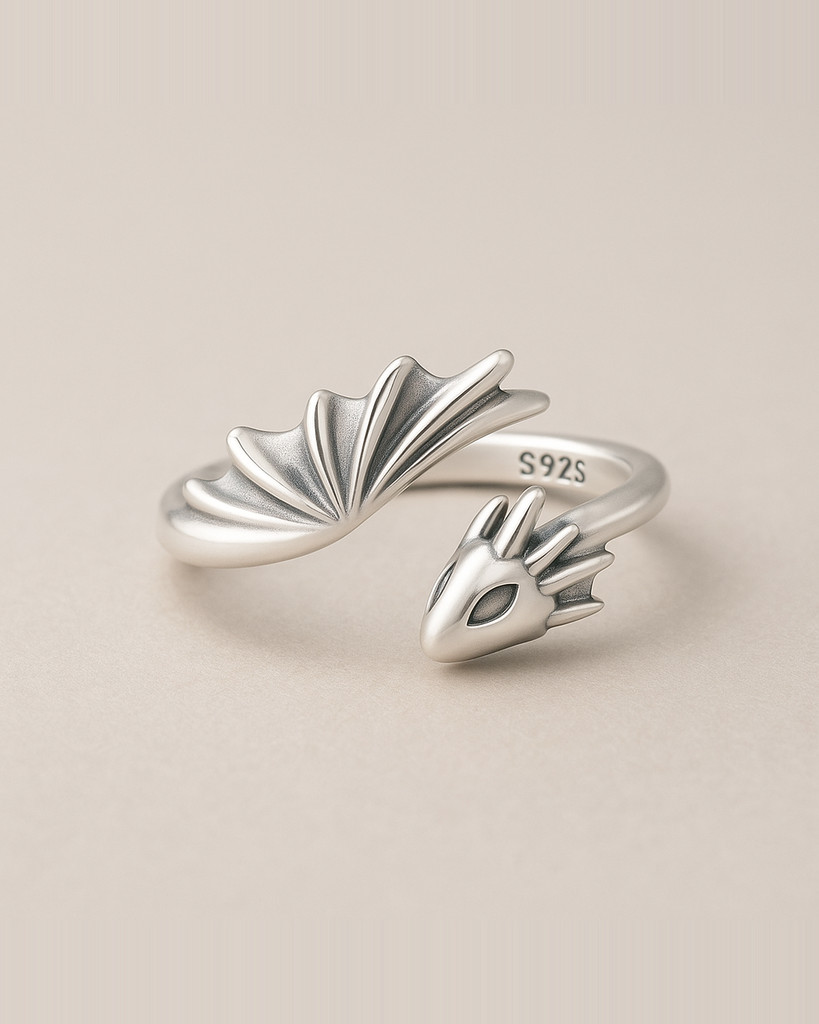 WOSTU 925 Sterling Silver Retro Flying Dragon Opening Ring For Women Lucky Gothic Animal Stackable Rings Party Punk Hiphop Gift