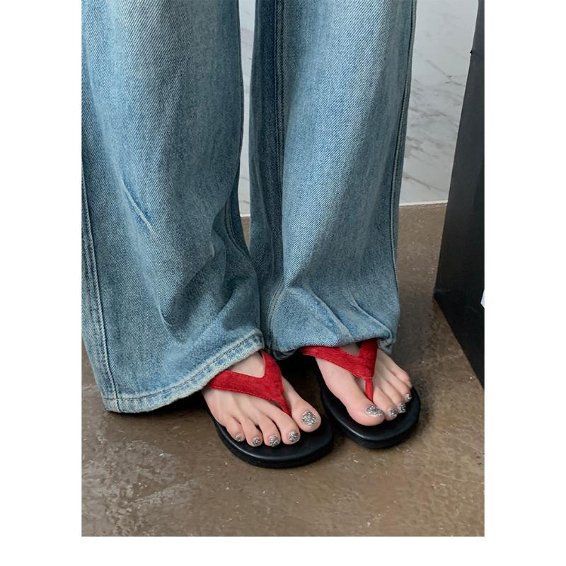 ~ Minimalist toe beach vacation fashionable contrasting color versatile flip-flops women wear summer