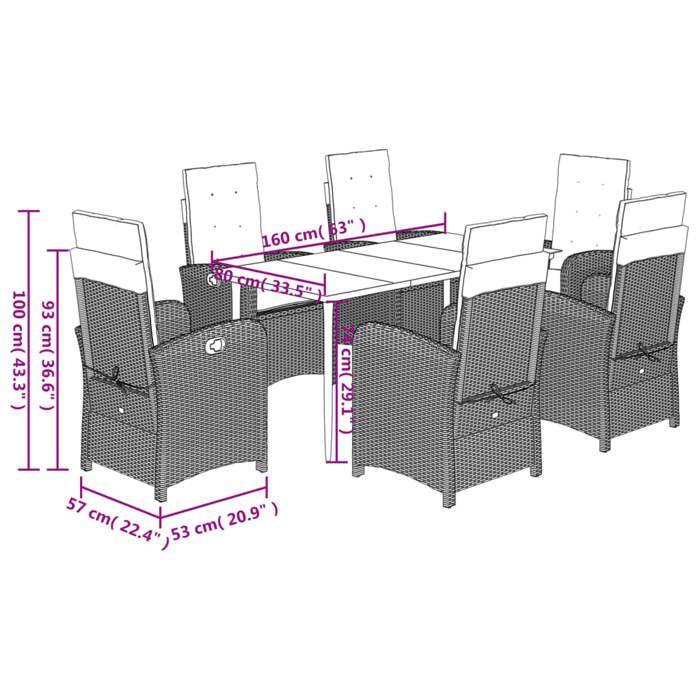 VidaXL Ensemble à Manger de Jardin avec Coussins 7 pcs, Table et Chaises avec Dossier Réglable, Meubles d'Extérieur Patio 3212416