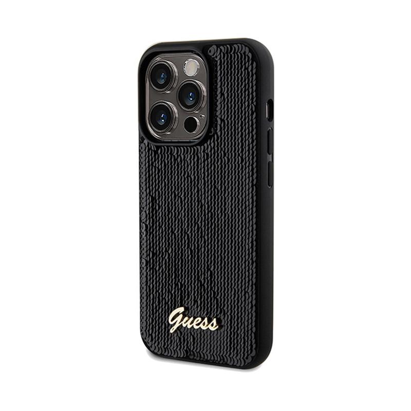 Guess Sequin Script Metal - Etui Iphone 14 Pro (Czarny)