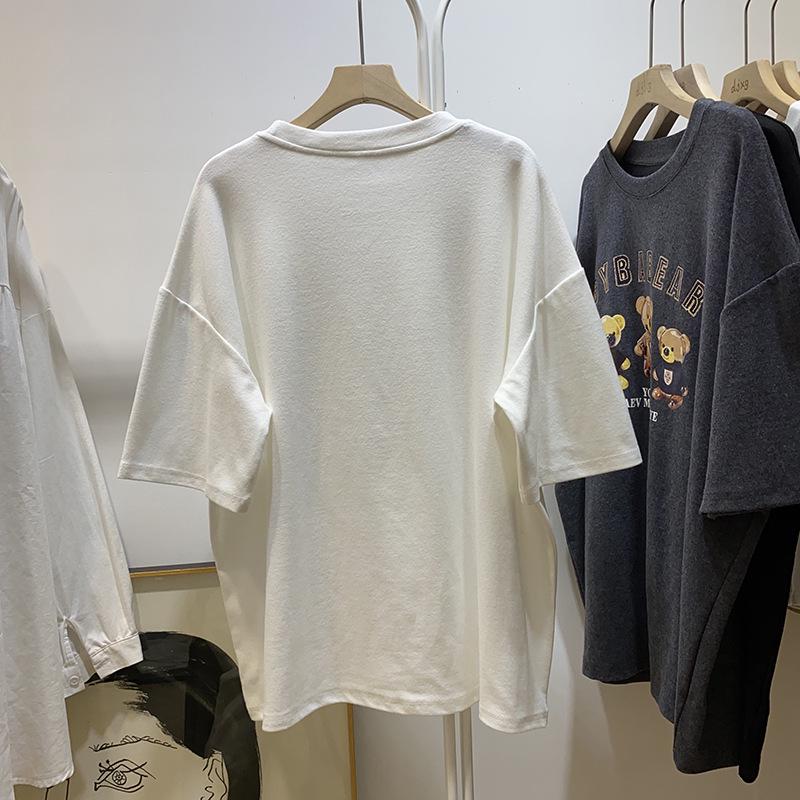 Camiseta Holgada de Algodón para Mujer con Estampado de Tres Ositos - Top de Moda Casual de Verano