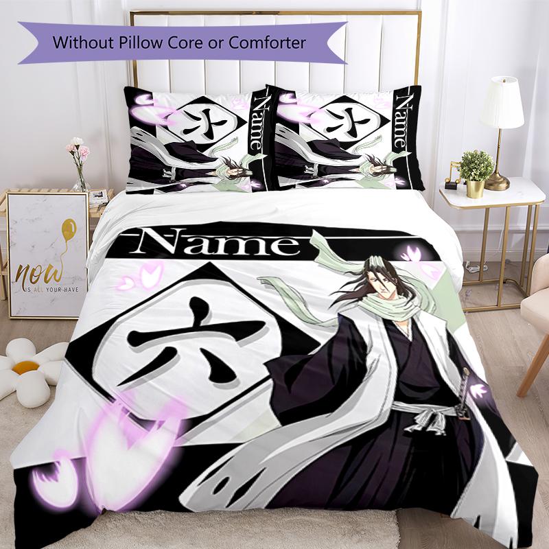 3pcs Custom Name Byakuya Kuchiki Bedding Set Duvet Cover Closure Includes 1 Duvet Cover & 2 Pillowcases for All Seasons Bedroom Decor
