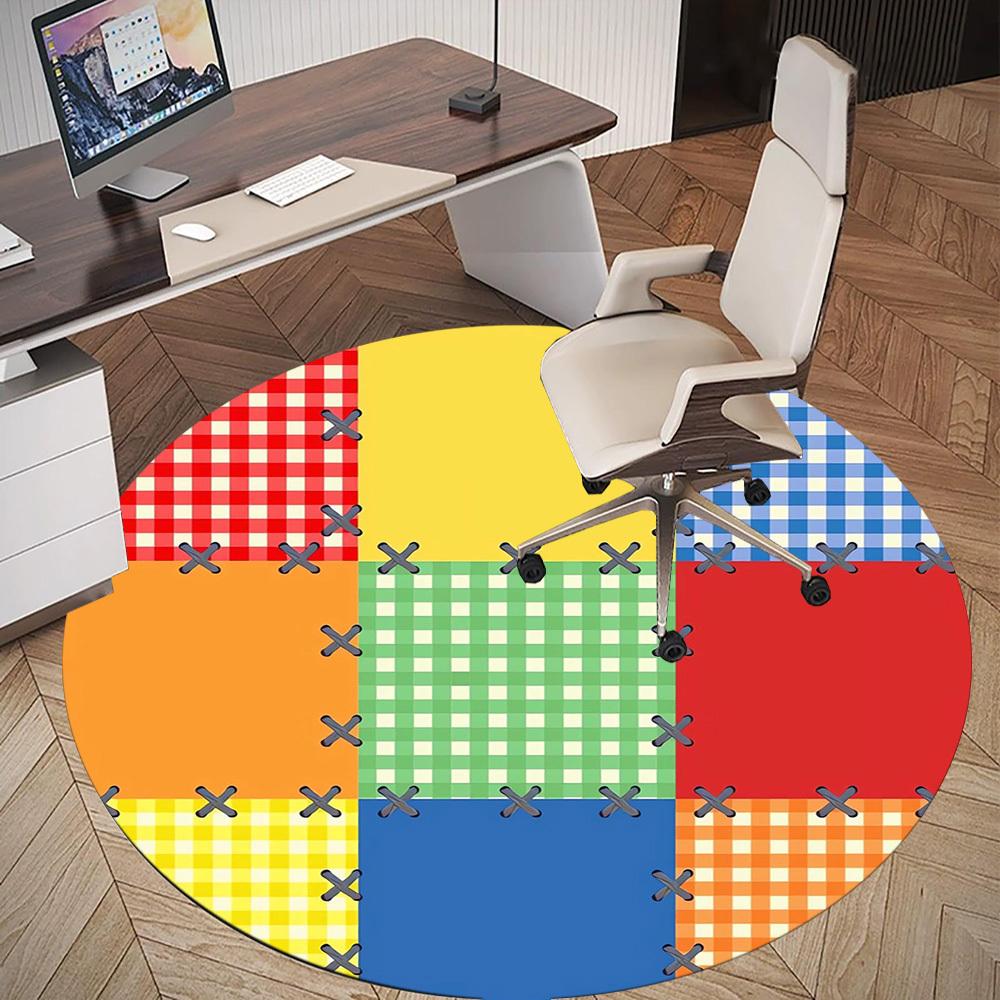 1pc Patchwork Quilt Round Chair Mat Office Area Rug - Non-Slip, Floor Mat for Office, Bedroom, and Indoor Decor P127201