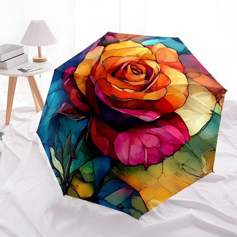 1pc Rose Bloom Automatic Open/Close Umbrella Compact Folding Umbrella, All-Season Portable Umbrella for Women/Men F1124046