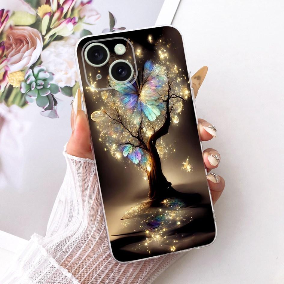 Silicone Case For iPhone 15 Pro Max Cover Stylish Flower Soft TPU Capa Protective Phone Covers For iPhone 15 15Plus 15Pro Bumper