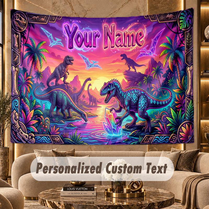 Dinosaur (81) Theme Personalized Tapestry Custom Name Text Wall Hanging Tapestry Home Background Decoration