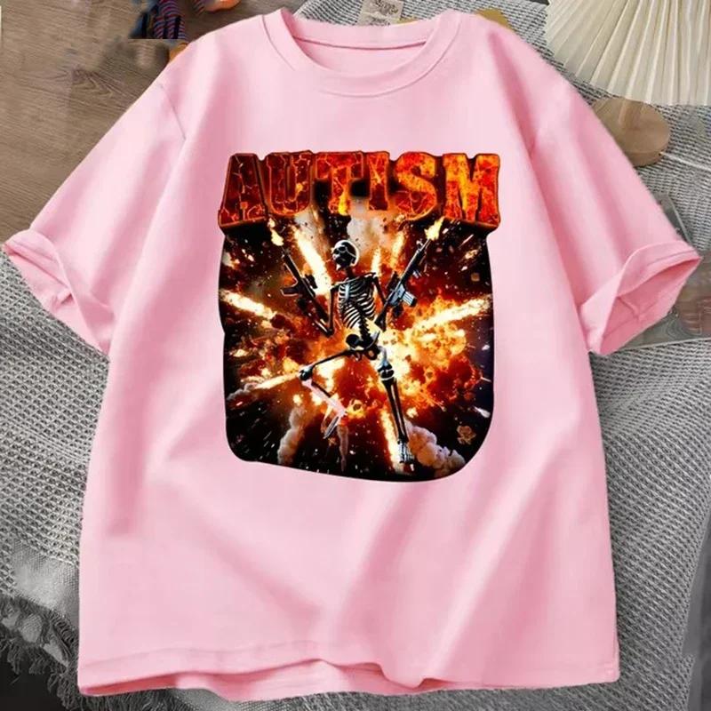 Autistic Funny Skeleton T Shirt Women Men Autism Edgy Skeleton Meme T-shirt Casual Short Sleeve Tshirt Round Neck Clothes
