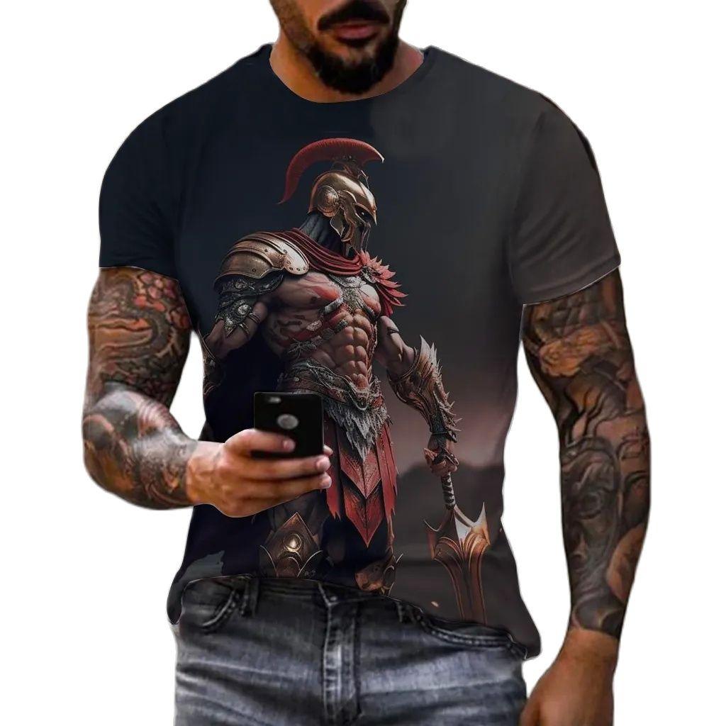 Sparta Neues Mode Heldenmuster T-Shirt Europäische und Amerikanische Sommer Mode Kurzarm Oberteile Lässig Personalisierte Aufdrucke Rundhals Streetwear