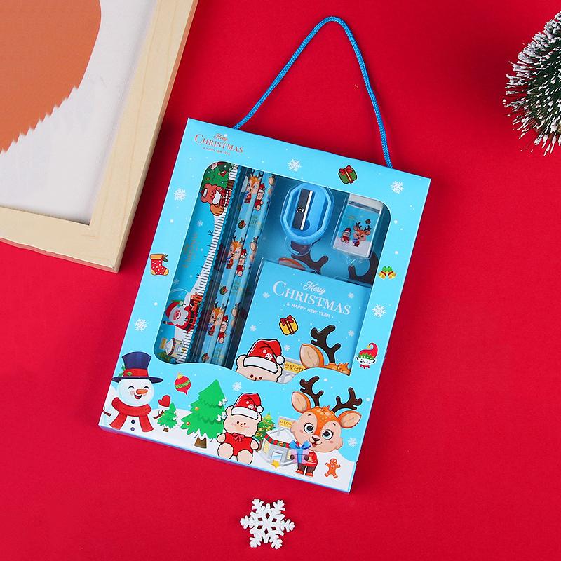 6Pcs/Set Christmas Series Stationery Including 2 Pencils 1 Erasers 1 Pencil Sharpeners 1 Sticky Notes 1 Rulers School Supplies