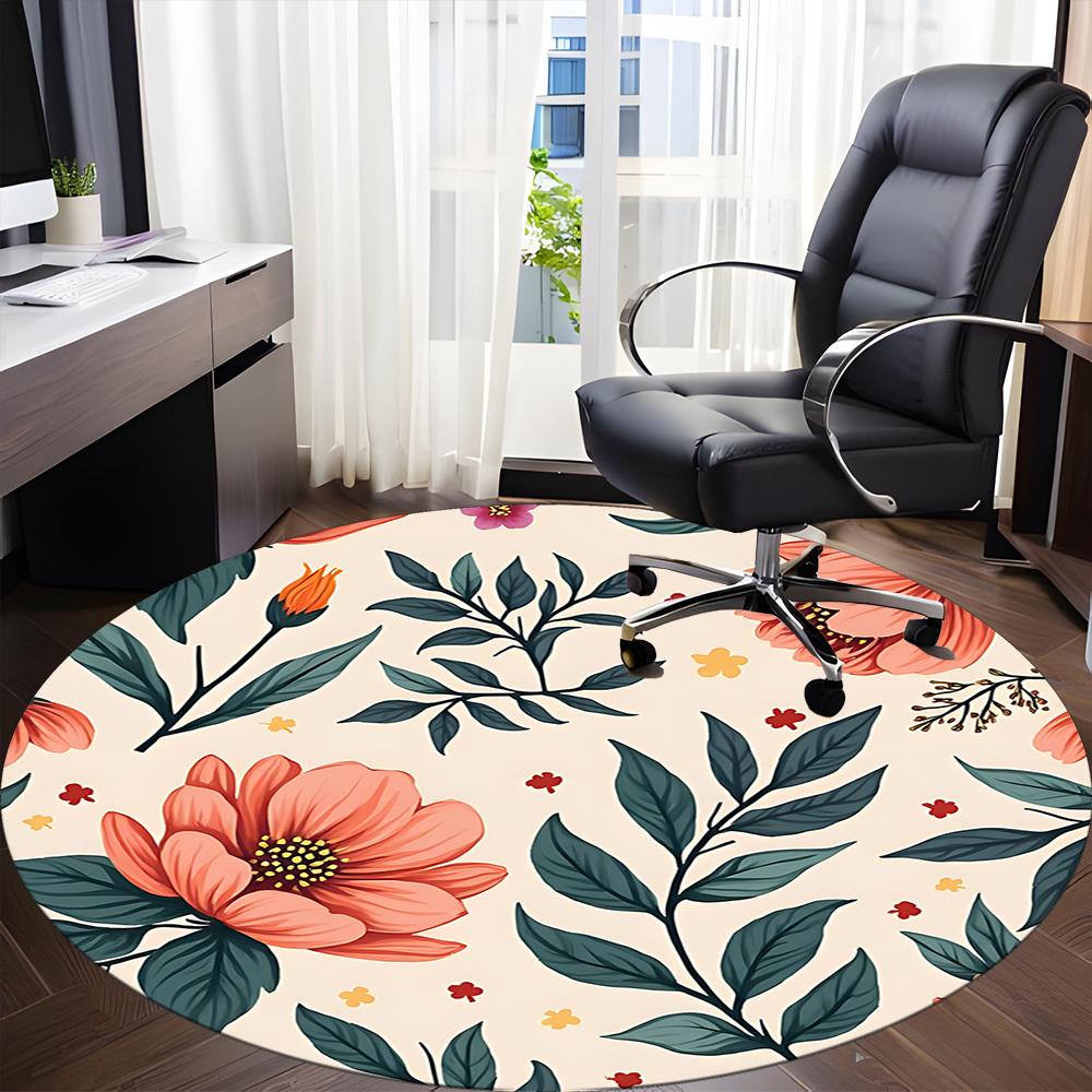 1 Stück runder Teppich mit Blumenmuster für das Büro, Indoor-Matte geeignet für Büro, unter Bürostühlen, Schlafzimmer, Wohnzimmer, Heimdekoration, Raumdeko