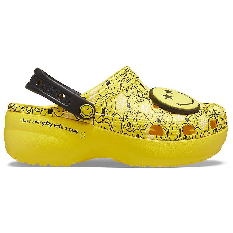 Crocs Smiley X  Classic Clog Eva Thick Sole Cloud Shoes Women Clogs Yellow Black 207233-90H