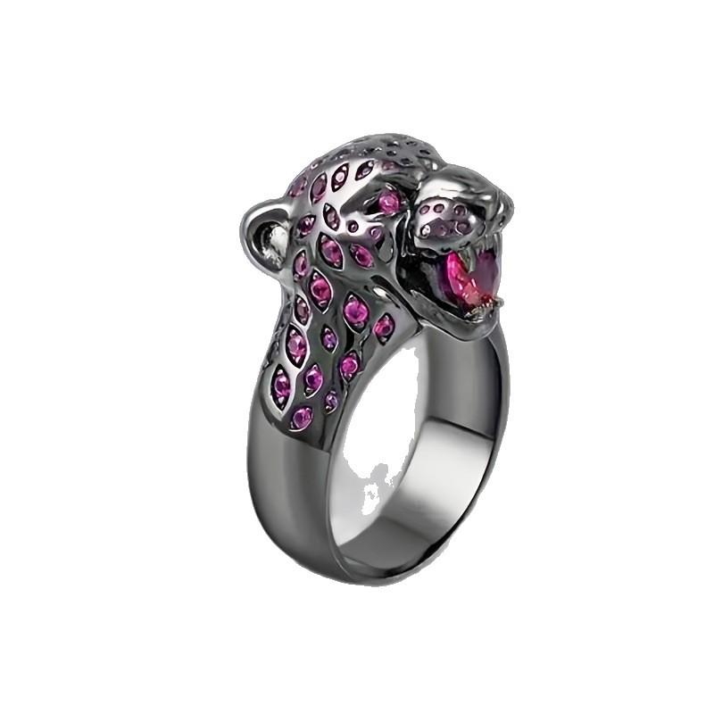 Gothic Black Leopard Head Ring - Unisex 3D Hip Hop Style Christmas Ornament