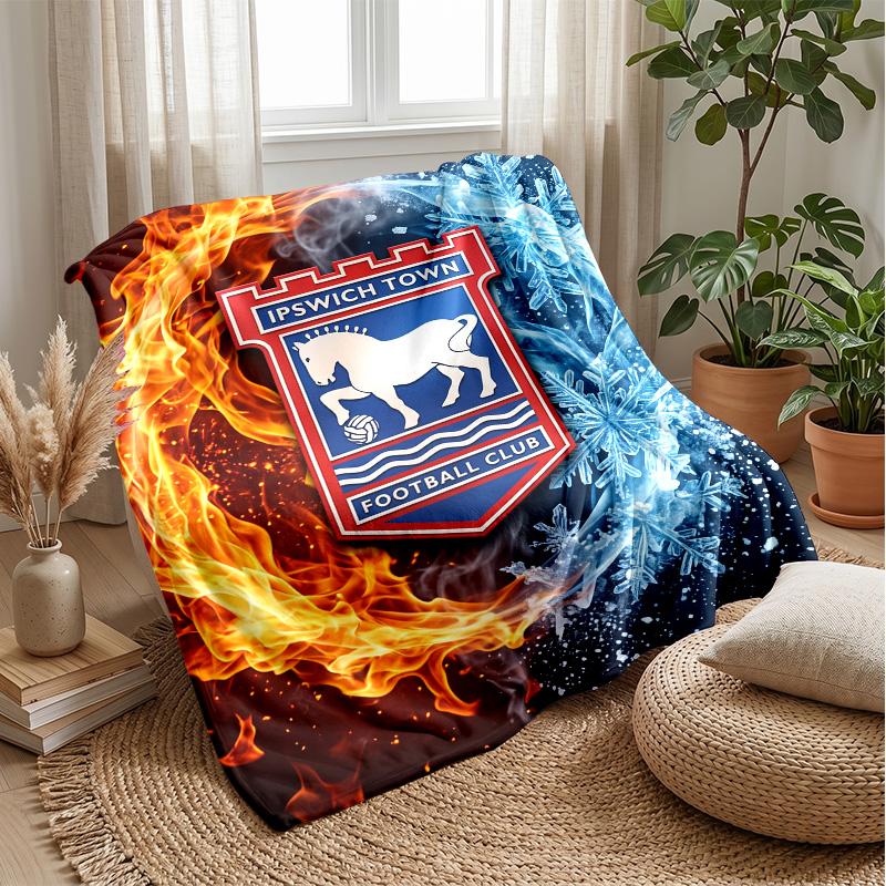 Coperta in Flanella con Stampa Calcio Ipswich Town, Coperta Morbida Calda Leggera per Divano Letto Campeggio
