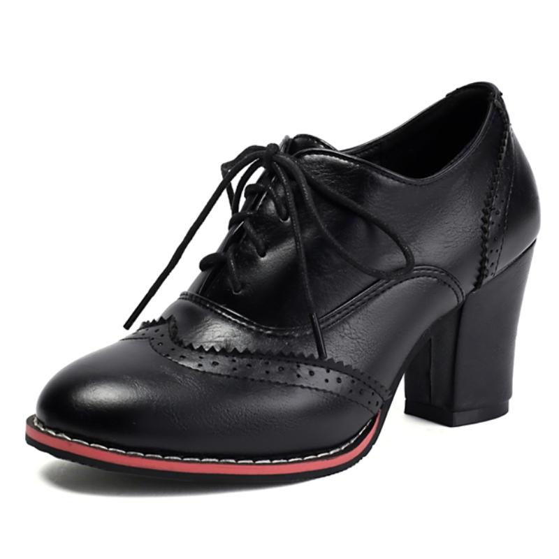 

Женские туфли-лоферы на блочном каблуке, туфли-лодочки для платья, шнуровка, черные, белые, коричневые, на низком каблуке, для вечеринки, офисные туфли, удобные, большого размера 38 чёрный