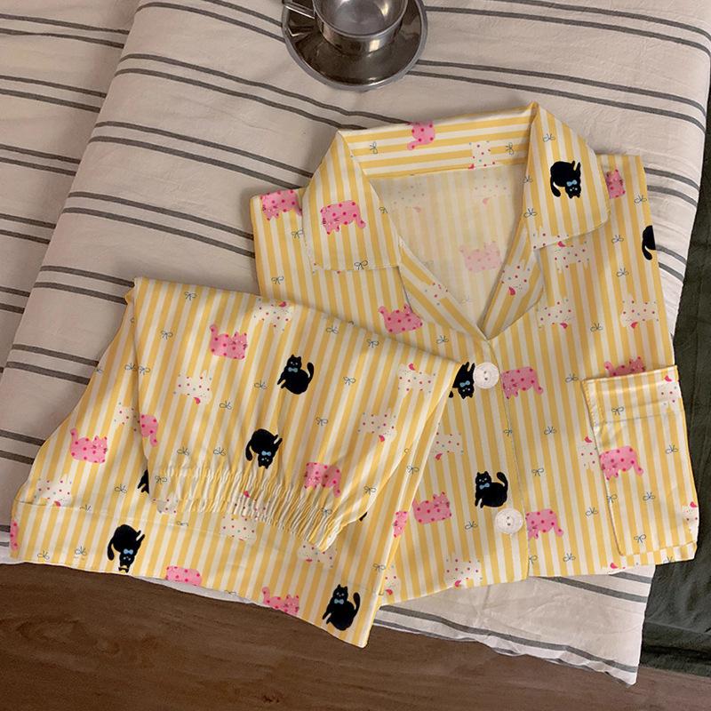 Damen Pyjama-Set im koreanischen Stil mit Cartoon-Polka-Dots – Kurzarm und Shorts, leichte Sommer-Homewear