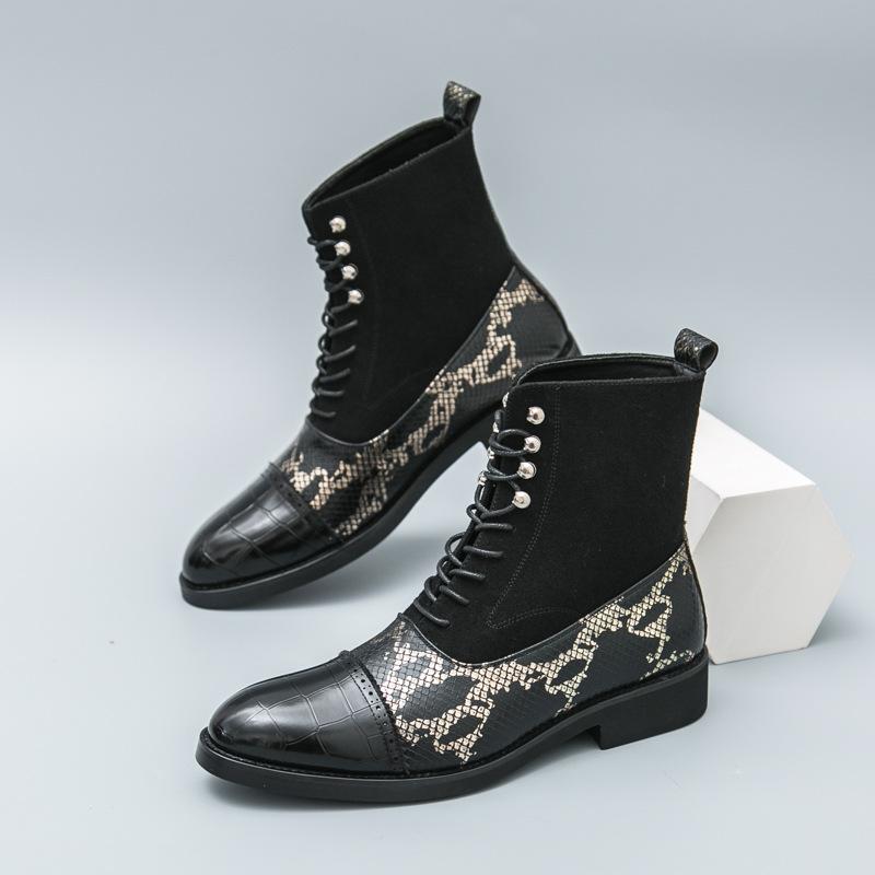 202546 large size autumn and winter new leather boots fashionable men's high-top shoes trendy British style pointed short boots