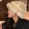 Rabbit Fur Knitted Woolen Hat for Women In Winter Cute Face Showing Small Warm Hat  Thickened Ear Protection Hat  Plush Bucket Hat