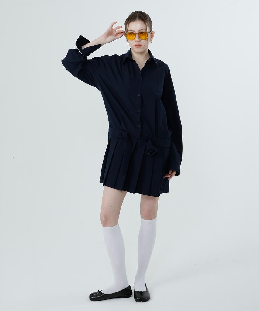 Reventina New Row Pleated Dress_Navy