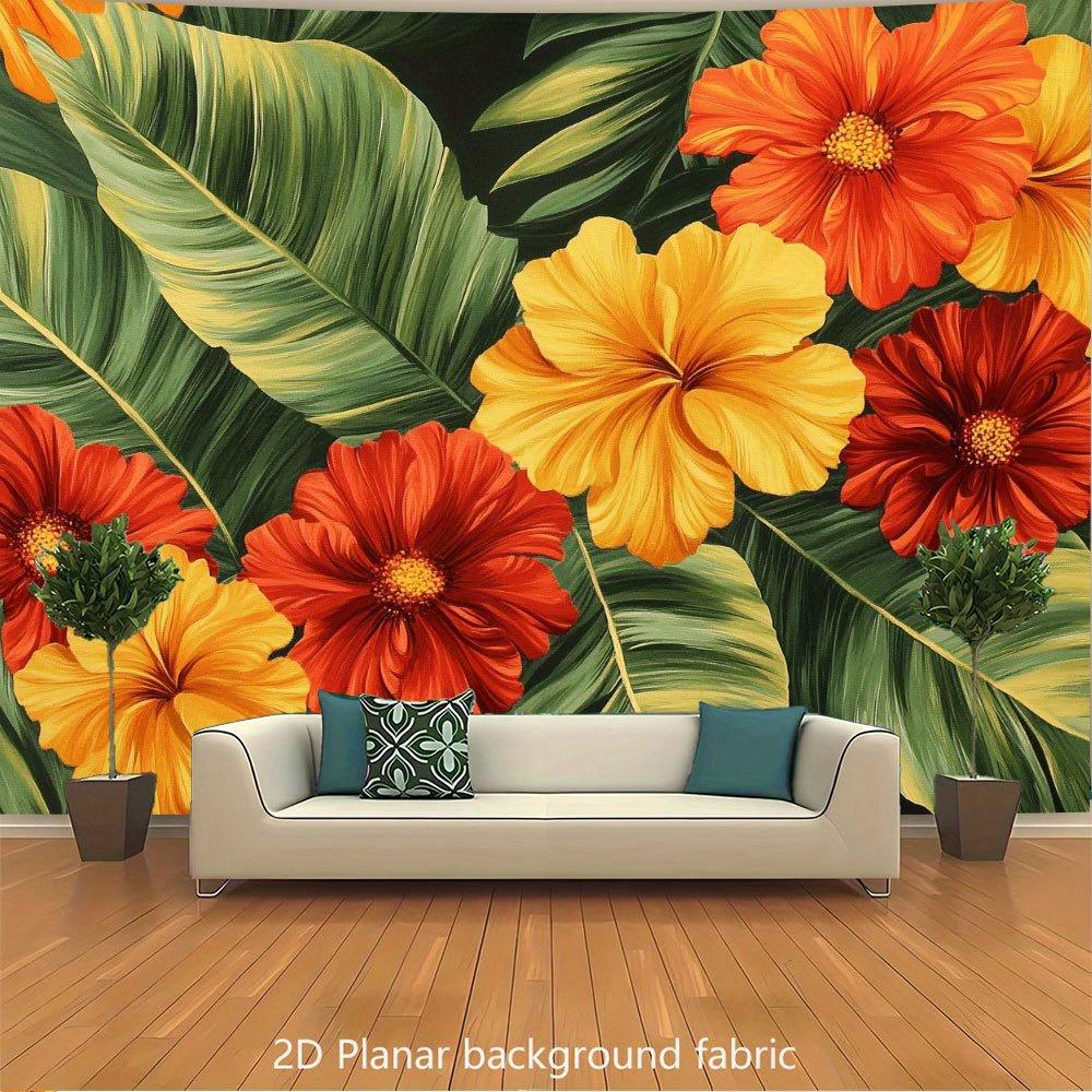 

Tropical Flower Wall Tapestry Hibiscus Leaves Living Room Decor Sofa Background Fabric Large Mural Home Interior Design Boho 74x94cm(29x37in)