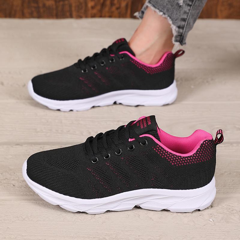 Women Sneakers Fashion Lace Up Mesh Breathable Outdoor Walking Shoes Black Dirt Resistant Daily Versatile Platform Tennis Shoes