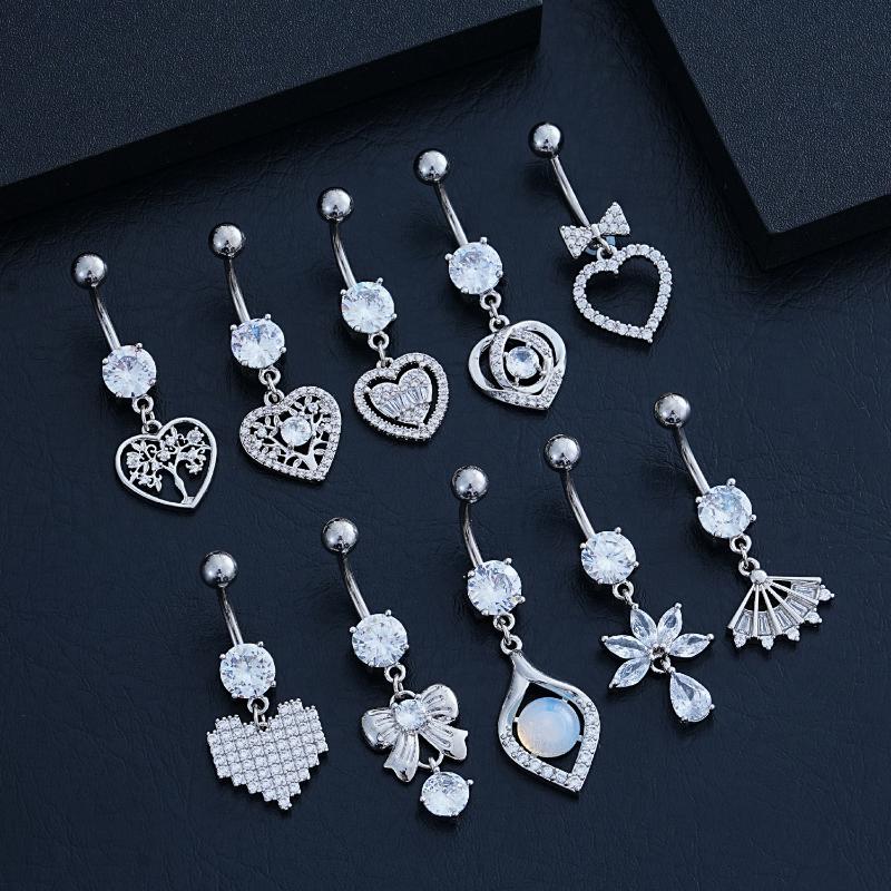 Heart Bow Pendant Belly Button Ring For Women Girls Body Piercing Stainless Steel Navel Ring Beach Jewelry