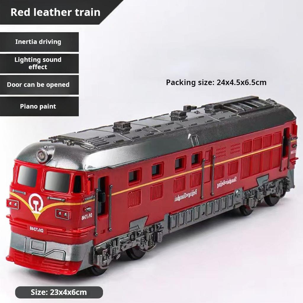 Baby Sound And Light Door Opening Green Retro Train Toys Children's Boy Simulation Universal Moving Car Plastic Model For Gifts
