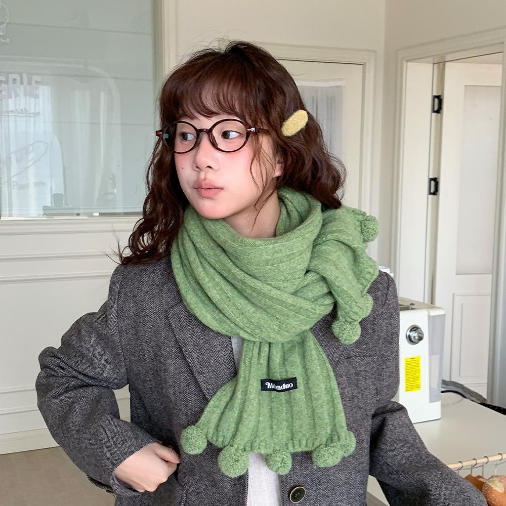 Sweet wool blended couple hairball scarf autumn and winter pit strip knitted warm versatile scarf